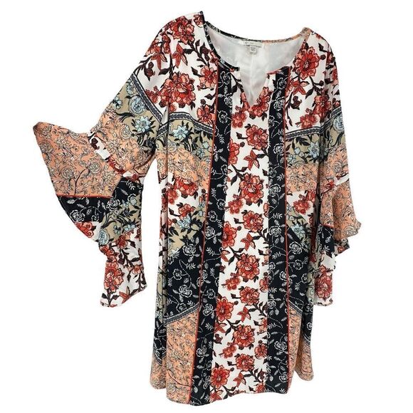 Cato Dress Size 14 16W Bohemian Multicolor Floral Dramatic Bell Sleeve V Neck - Picture 1 of 11